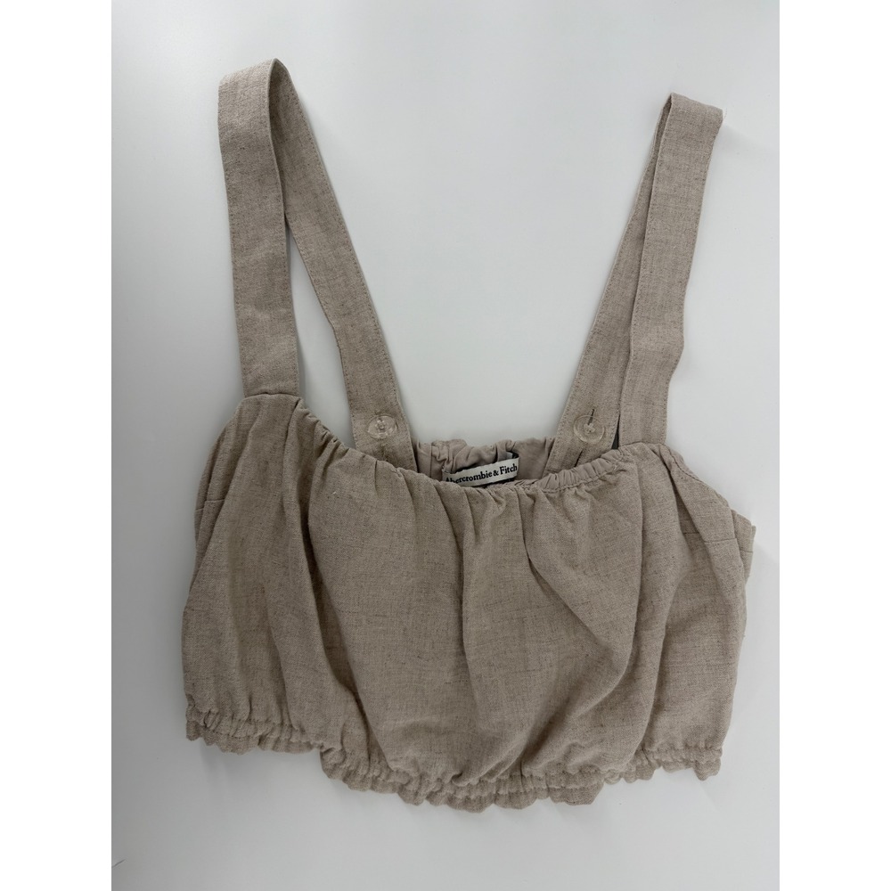 Abercrombie & Fitch Womens Medium Linen Blend Crop Top Tan Oatmeal Smocked Hem